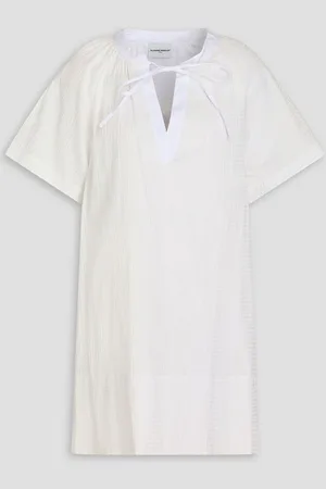 Claudie Pierlot Gathered cotton-blend seersucker mini dress