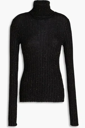 AUTUMN CASHMERE Metallic ribbed-knit turtleneck sweater
