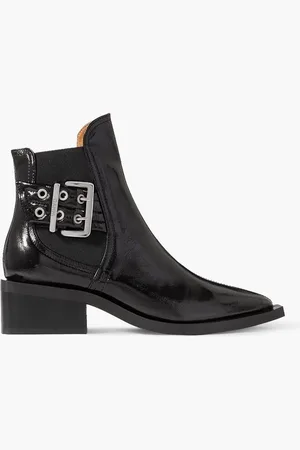 Ganni Buckled faux patent-leather Chelsea boots