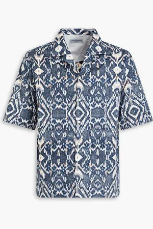 OFFICINE GENERALE Eren printed cotton-poplin shirt - Blue
