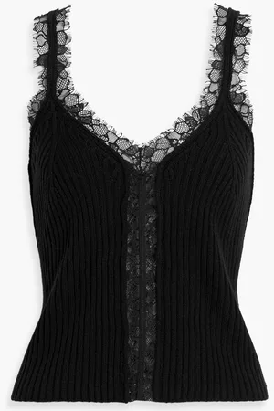 Simkhai Elsie lace-trimmed ribbed wool and cashmere-blend top - White