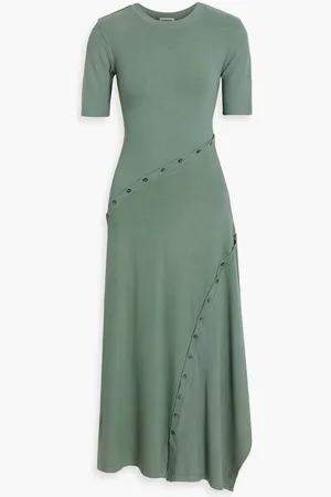 Simkhai Toma button-detailed ribbed jersey midi dress - Green