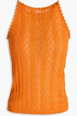 Sandro Bead-embellished crochet-knit Lyocell-blend top