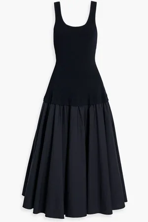 Simkhai Silas ribbed-knit and cotton-poplin midi dress - Blue