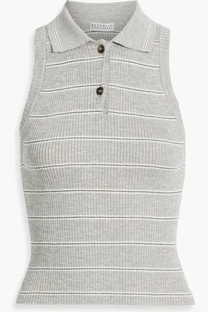 Brunello Cucinelli Metallic striped ribbed-knit top - Gray