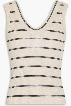 Brunello Cucinelli Metallic striped ribbed-knit tank - Neutral