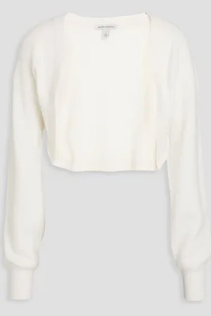AUTUMN CASHMERE Shaker cropped ribbed cashmere shrug - White