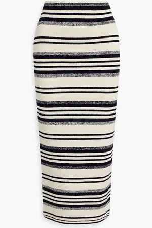 Simkhai Teagan striped ribbed-knit midi pencil skirt - Blue