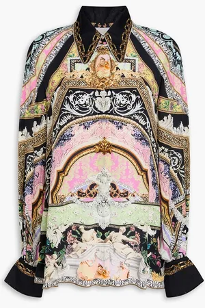 Camilla Crystal-embellished printed silk crepe de chine blouse