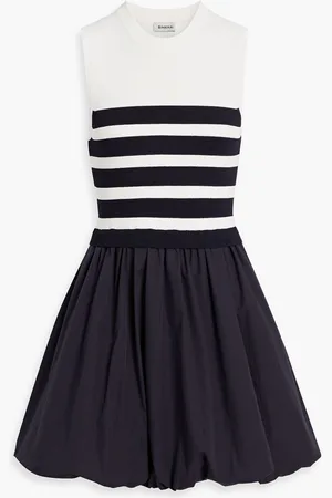 Simkhai Josey striped ribbed-knit and cotton-poplin mini dress - Blue