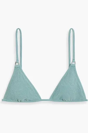 Solid The Ilona stretch-seersucker triangle bikini top - Blue