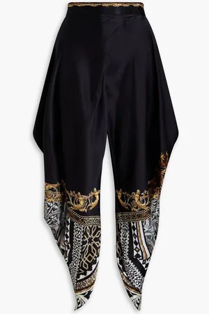 Camilla Draped printed silk-satin tapered pants
