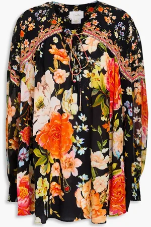 Camilla Crystal-embellished floral-print silk crepe de chine and chiffon blouse