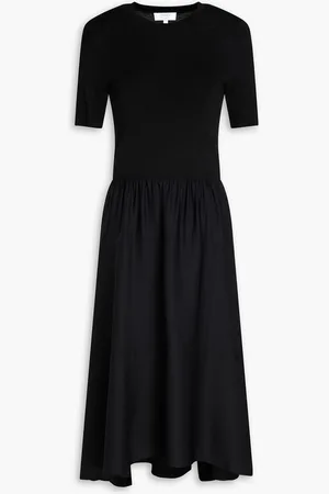 THEORY Knit-paneled silk crepe de chine midi dress - Gray