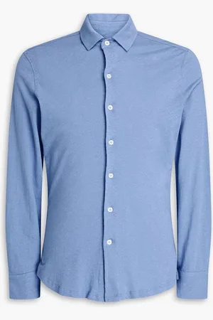 Frescobol Carioca Marcio cotton and linen-blend jersey shirt - Blue
