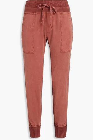 James Perse Jersey-paneled cotton-twill track pants - Red