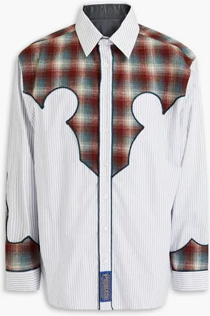 Maison Margiela Pendleton checked wool and striped cotton-poplin shirt - Gray