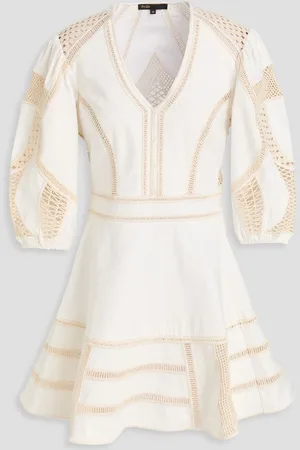 Maje Crochet-paneled cotton-twill mini dress - White