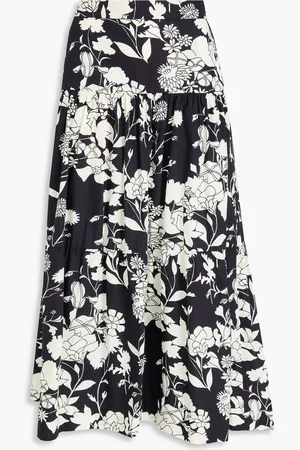 Maje Floral-print cotton midi skirt