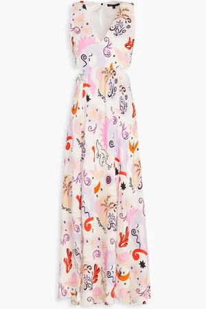 Maje Cutout printed silk-twill maxi dress