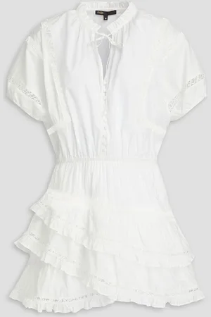 Maje Ruffled guipure lace-trimmed cotton-poplin mini dress