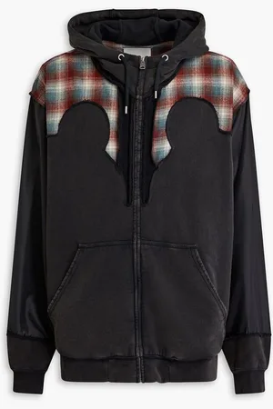 Maison Margiela Pendleton checked wool, shell and French cotton-terry hoodie - Gray