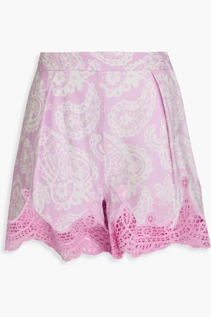 Maje Paisley-print linen-blend shorts - Purple