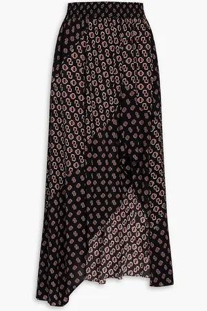 Maje Asymmetric logo-print voile midi skirt