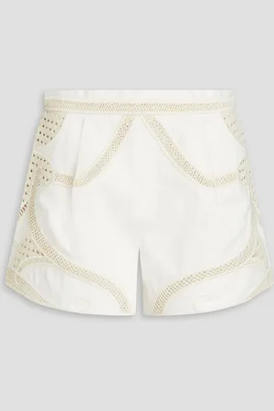 Maje Crochet-paneled cotton-twill shorts - White