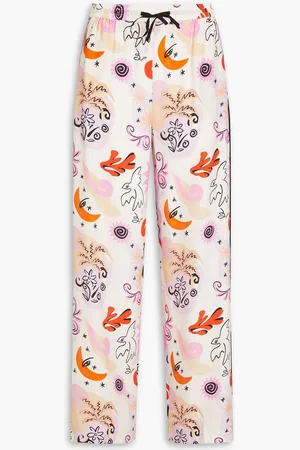Maje Printed silk-satin wide-leg pants