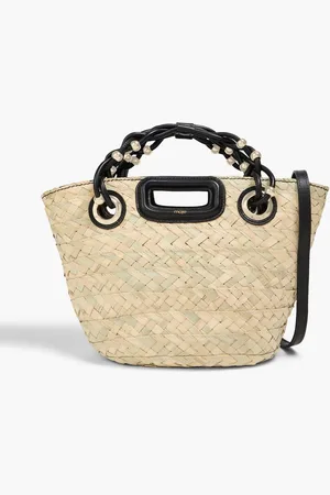 Maje Leather-trimmed straw tote