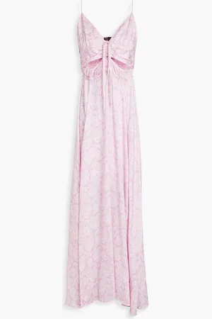 Maje Cutout paisley-print satin maxi dress - Purple
