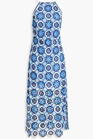 Maje Crocheted cotton midi dress - Blue