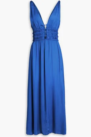 Maje Cutout bead-embellished satin midi dress - Blue