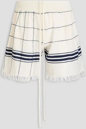 Maison Margiela Fringed checked wool-blend drawstring shorts - White