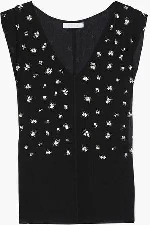 Chloé Floral-appliquéd silk-georgette top