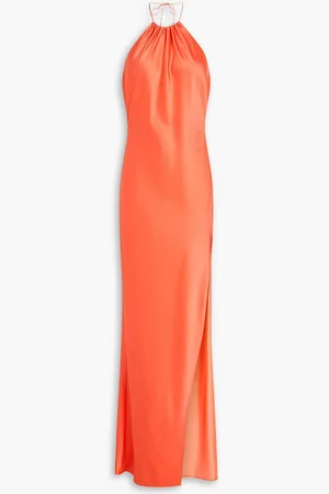 ALICE+OLIVIA Alice Olivia - Zumi draped satin halterneck gown - Orange