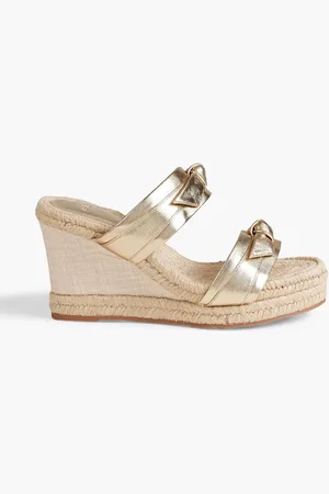 ALEXANDRE BIRMAN Clarita 75 bow-embellished metallic leather wedge espadrille sandals - Metallic