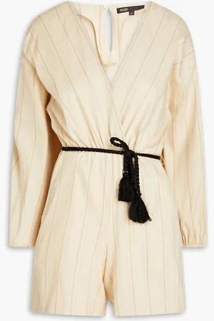 Maje Wrap-effect pinstriped twill playsuit - Neutral