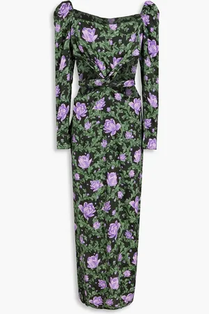 Agua by Agua Bendita Cuarzo Peonia Ocaso cutout floral-print linen-jacquard maxi dress - Green