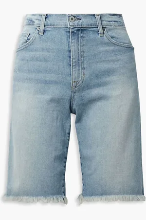 NILI LOTAN Boyfriend frayed denim shorts - Blue