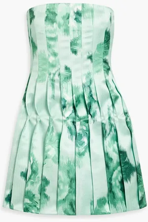 EMILIA WICKSTEAD Strapless pleated crepe mini dress - Green