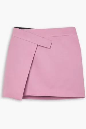 The Attico Cloe asymmetric wool-blend twill mini wrap skirt - Pink