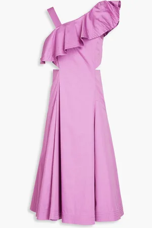 VERONICA BEARD Beilla ruffled cotton-blend poplin midi dress - Purple