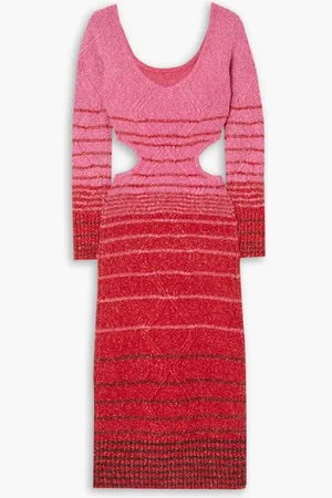 Staud Eleanor cutout striped cable-knit midi dress