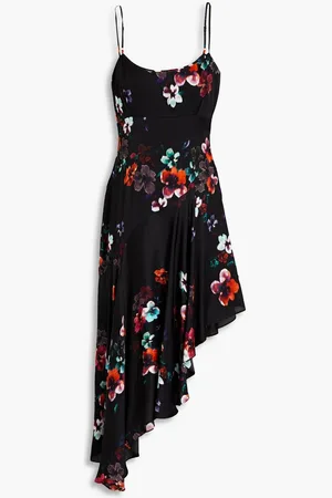 Nicholas Asymmetric floral-print sateen dress