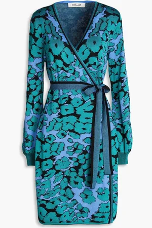Diane von Furstenberg Metallic jacquard-knit wrap dress - Blue