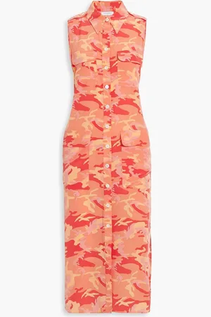 Equipment Parkin camouflage-print washed-silk midi shirt dress - Orange