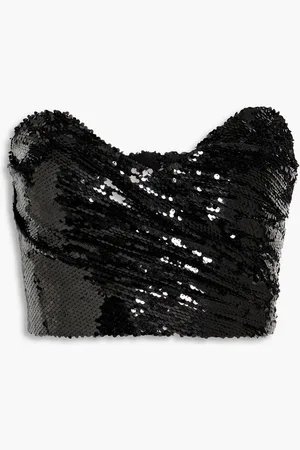 RONNY KOBO Mark cropped sequined mesh bustier top
