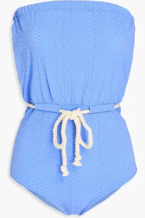 Lisa Marie Fernandez Victor rope-detailed seersucker bandeau swimsuit - Blue